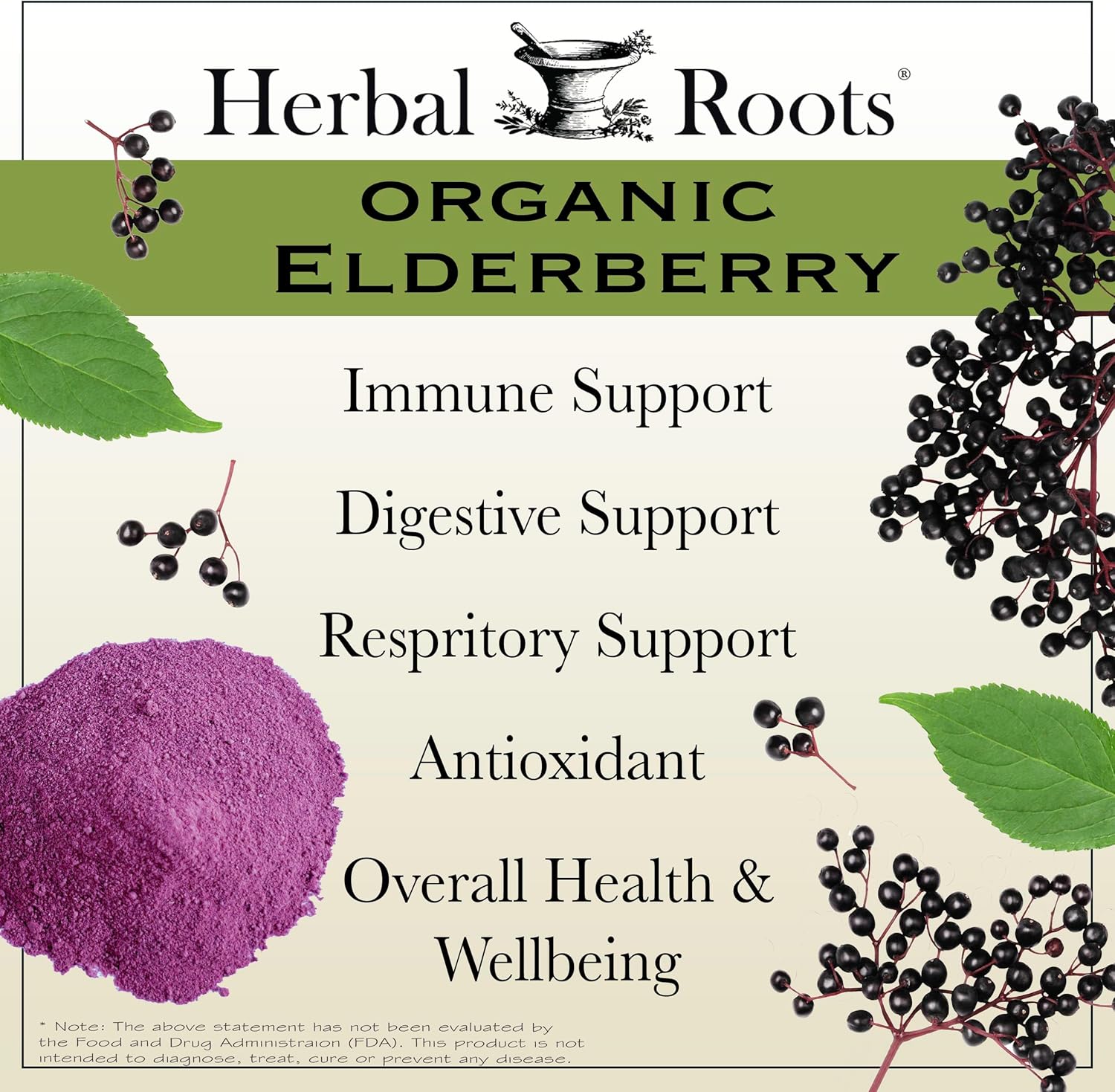 Herbal Roots Organic Black Elderberry Capsules | Max Strength | Made with Organic Sambucus | 60 Vegan Capsules