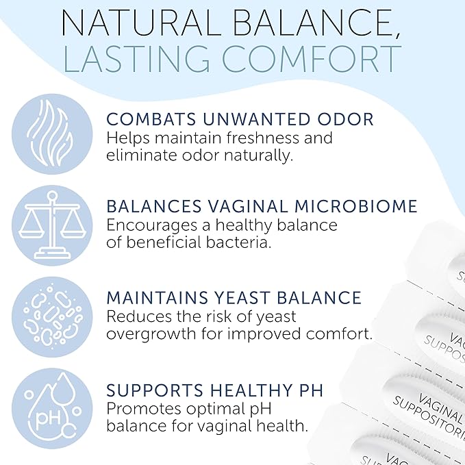 Terramed Just Think Comfort Probiotics for Women | Vaginal Probiotics | Boric Acid Suppositories for Women | pH Balance | BV Support | Odor & Discharge Relief | 12 Vaginal Suppositories