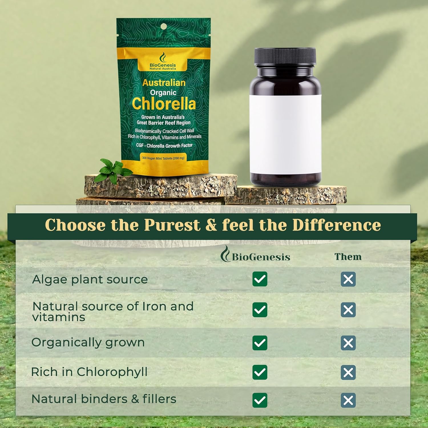 Biogenesis Organic Chlorella Mini Tablets – 300 Count (200mg) | Australian Grown | Rich in Chlorophyll, Vitamins & Minerals | Supports Energy & Immunity | Vegan Mini Tablets