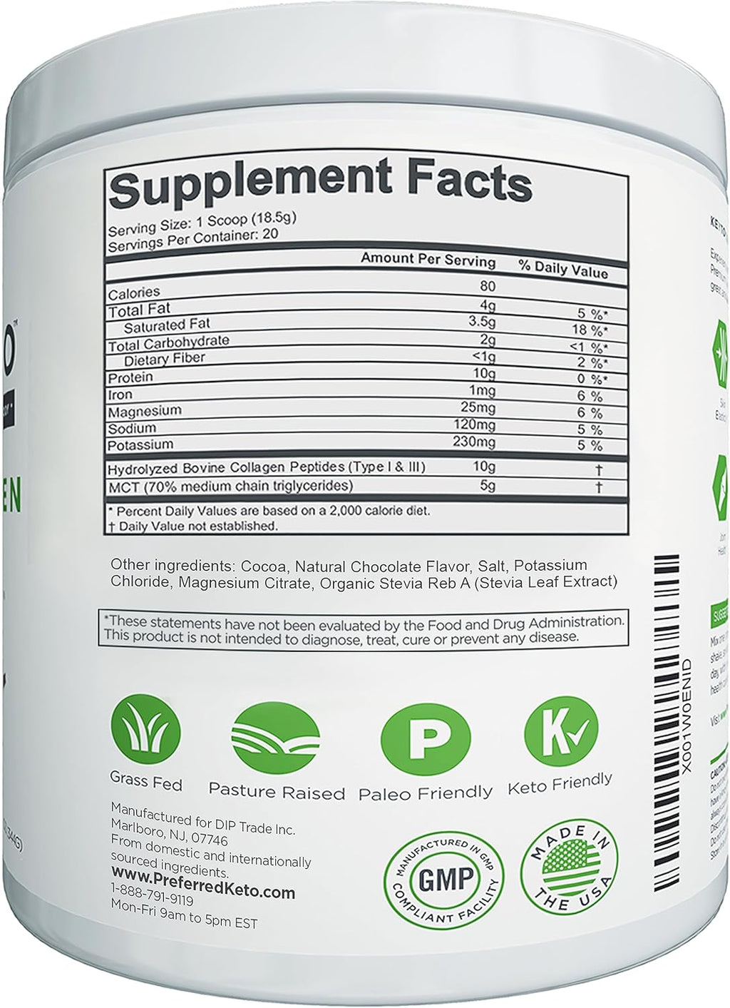Keto Collagen Protein Powder with MCT Oil – Keto and Paleo Friendly Grass Fed and Pasture Raised Hydrolyzed Collagen Peptides – Fits Low Carb Diet and Keto Snacks – KEYTO Chocolate Flavor