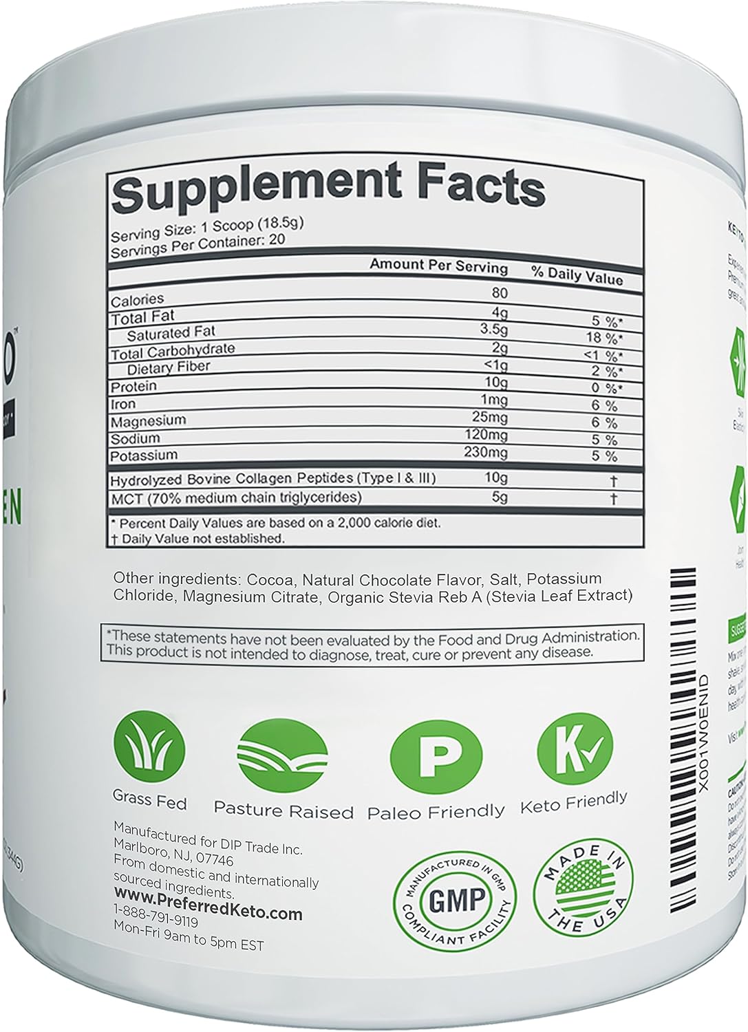 Keto Collagen Protein Powder with MCT Oil – Keto and Paleo Friendly Grass Fed and Pasture Raised Hydrolyzed Collagen Peptides – Fits Low Carb Diet and Keto Snacks – KEYTO Chocolate Flavor