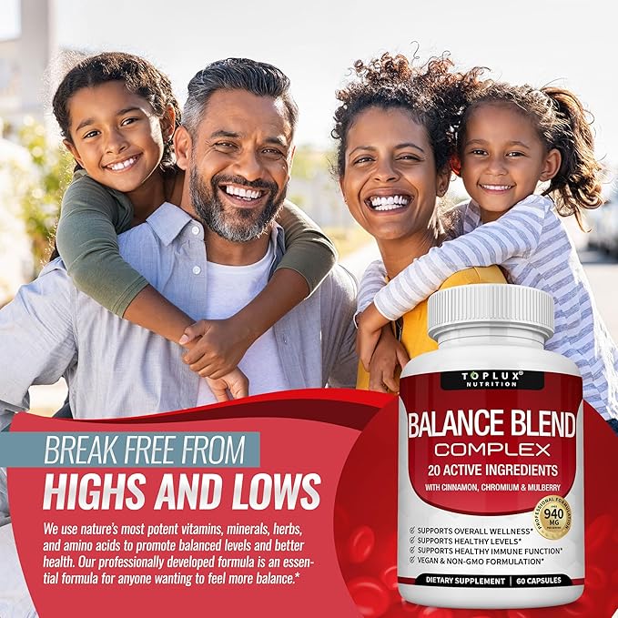 Premium Natural Balance Blend Complex Supplement - Natural 20 Herbs and Vitamins with Cinnamon Non-GMO Vegan, for Men Women, 60 Capsules