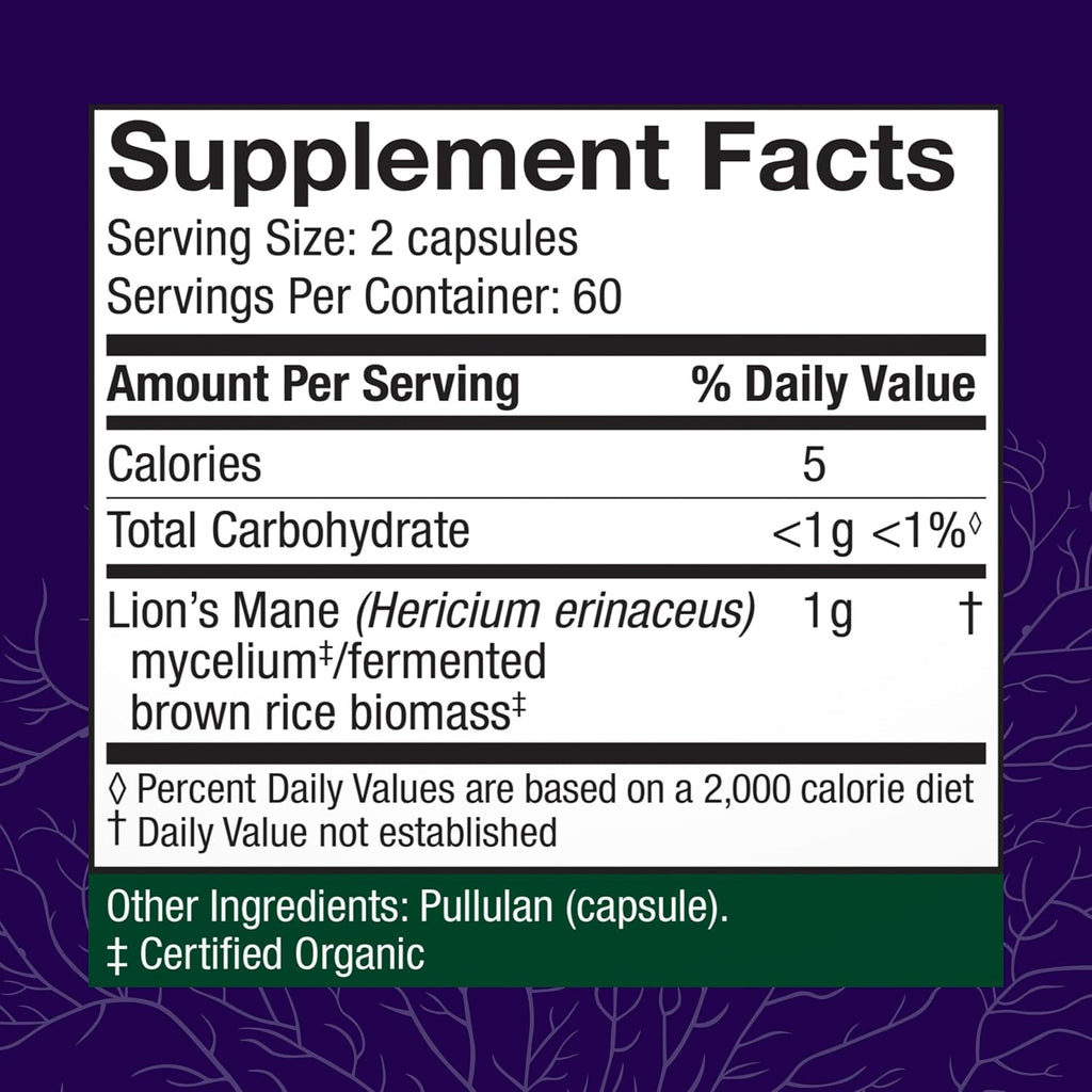 Host Defense Mushrooms Lion's Mane - Supplement Capsules for Brain Health Support - Mushroom Support for Focus & Memory Function - Immune & Nervous System Supplement - 120 Capsules (60 Servings)*