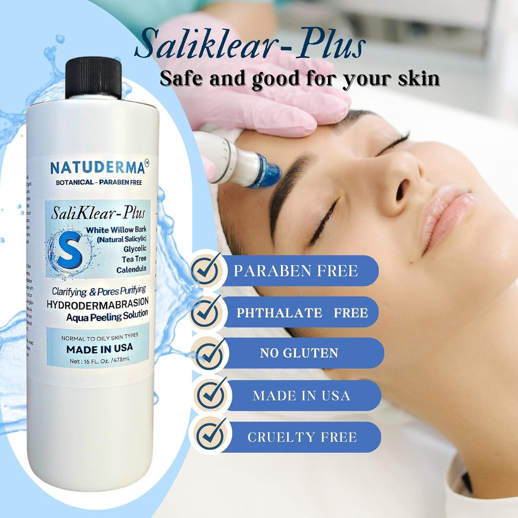 Hydrodermabrasion Serum SALIKLEAR, Extraction - Exfoliation -Unclog Pores Solution for Wet Microdermabrasion or Aqua Peeling machine, 16 oz. by Natuderma.