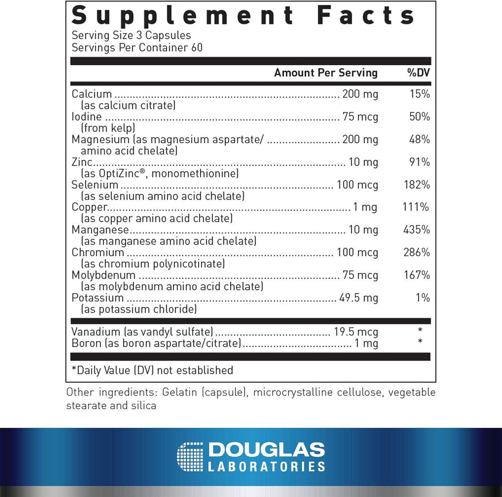 Douglas Laboratories Basic Minerals | Iron Free Mineral/Trace Element Formula to Support Overall Health | 180 Capsules