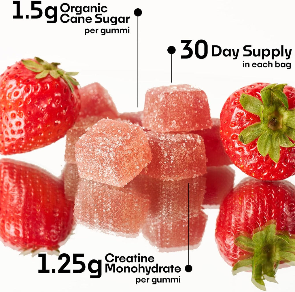 3rd Party Tested Creatine Monohydrate Gummies for Men & Women – Creatine Gummies 5 grams per Serving, Strawberry Flavor, 120 Count, Vegan,Gluten-Free, USA Made, 30 Day Supply–Boost Strength & Recovery