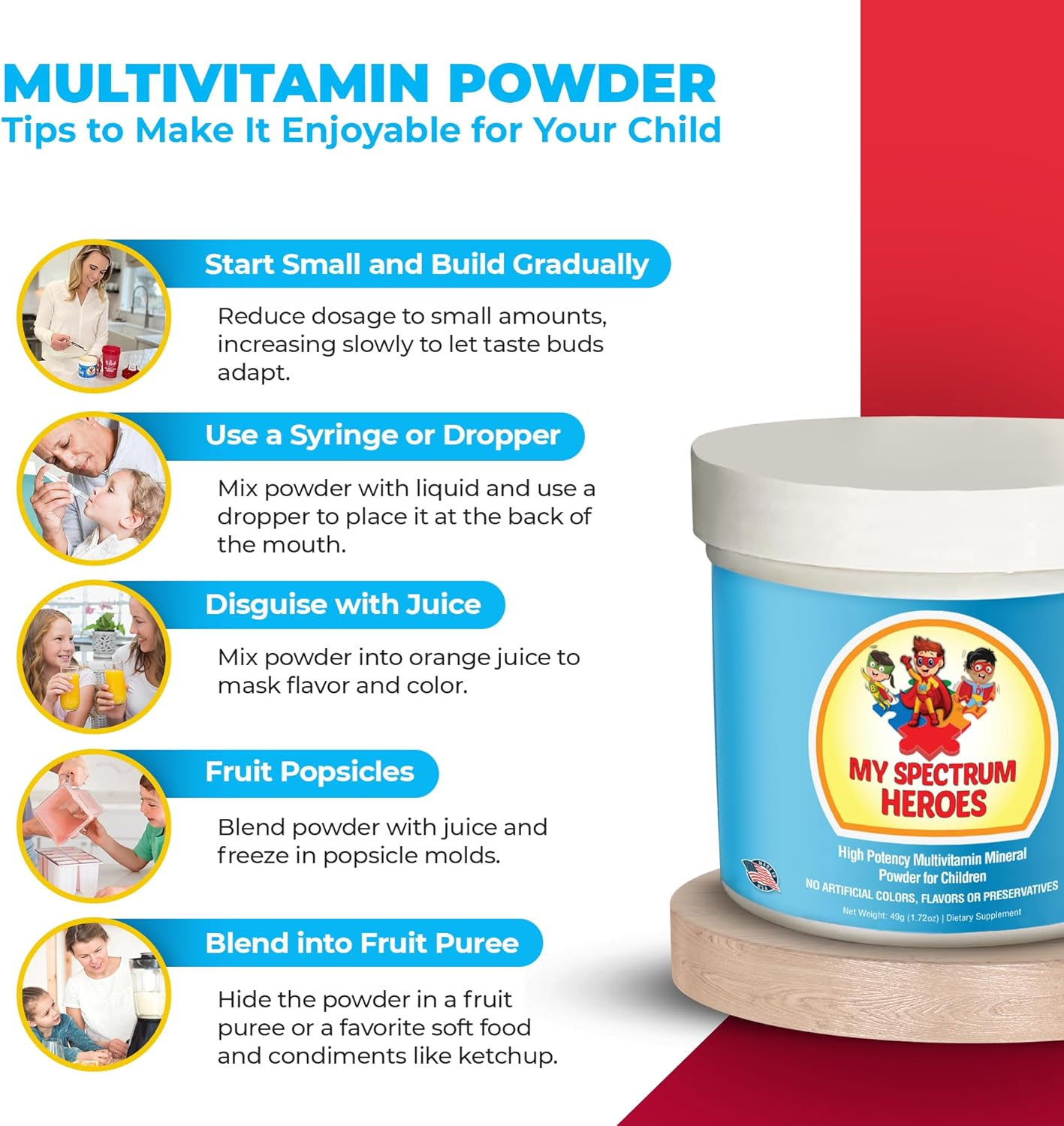 Kids Powder Multivitamin - Powder Supplement, Better Absorption, Non-GMO, Non-Gluten, No Artificial Ingredients - Neural Help for Children on The Spectrum - 30 Servings