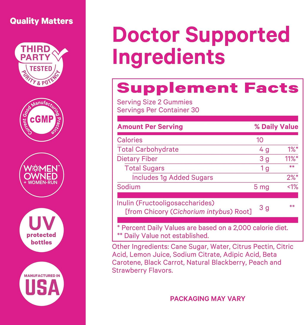 Pink Stork Prenatal Fiber Gummies for Women - 3g Prebiotic Inulin from Chicory Root - Natural Pregnancy & Postpartum Stool Softeners for Constipation & Digestive Health - 60 Vegan Fiber Chews