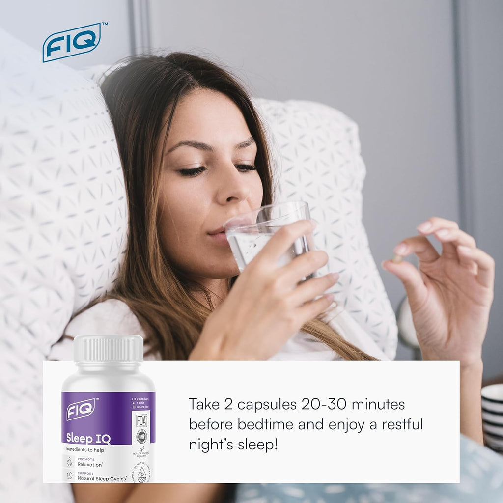 FIQ - Sleep IQ - Sleep Aid - Magnesium Supplement with 5 mg Melatonin, Lemon Balm, & Valerian Root - 60 Capsules