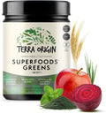 TERRA ORIGIN Superfoods Greens for Immune Defense and Digestive Support | with Spirulina, Probiotics, Organic Vegetables, Digestive Enzymes | Non-GMO | 30 Servings | Mint Flavor