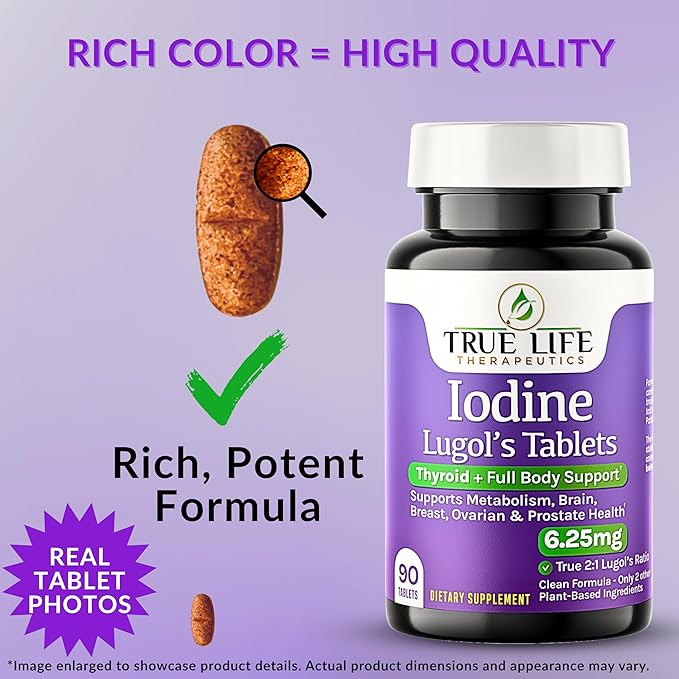 Lugol’s Iodine Tablets 6.25mg – Precise-Dose Thyroid & Energy Support – No Harsh Liquid, Stable Potassium Iodide Supplement – 90 Ct, Non-GMO, No Preservatives