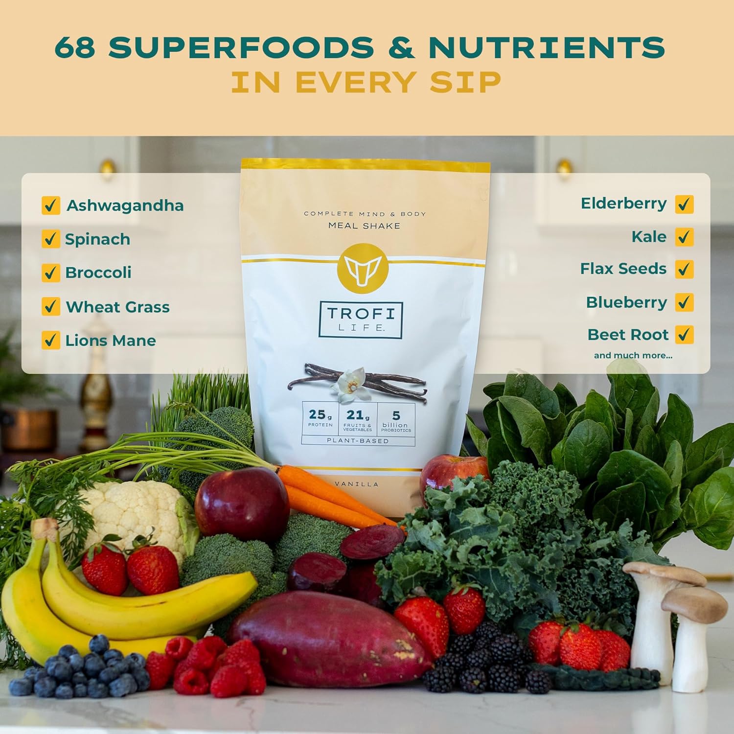 All-In-One Complete Nutrition Meal Shake | 90+ superfoods & nutrients, 21g Organic Fruits & Veggies, 23g Plant-Based Protein | Vegan Friendly | Best Meal Replacement Shake Powder | 33.3oz