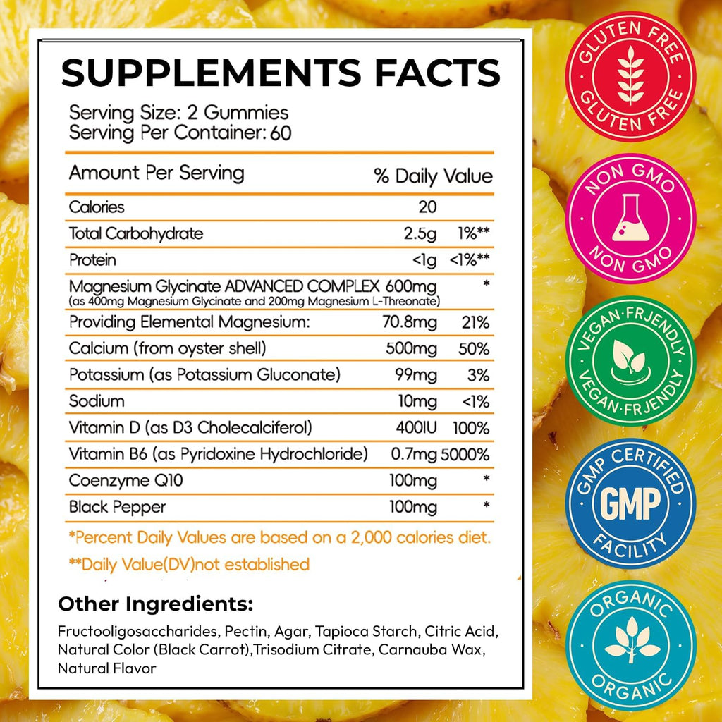 Magnesium Glycinate Gummies 600mg, Sugar Free Chewable Magnesium Gummies for Men & Women, Supports Evening Routine & Inner Balance, No Melatonin, Gluten Free, Non GMO, Vegan, 60 Days Supply