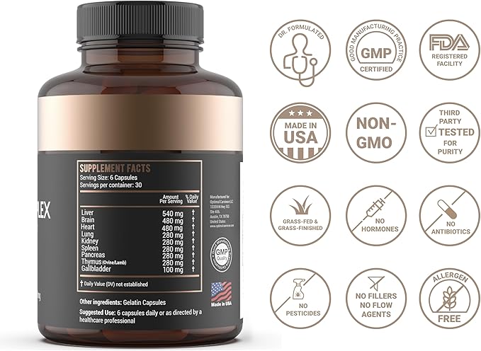 Beef Organ Supplement | 9-Organ Complex from Grass-Fed New Zealand Cattle | Whole-Food Multivitamin Alternative for Energy, Digestion, Immune & Brain Support | 30 Day Supply