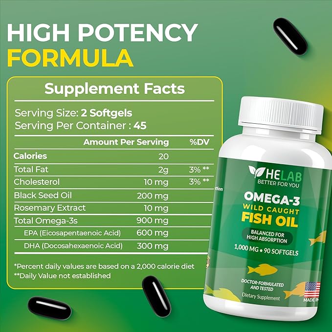 Omega 3 Fish Oil Supplementt (90 Count) Wild Caught Omega3 Fish Oil High EPA DHA Rich in Fatty Acid | Omega-3 Supplements for Women & Men | Purified Omega3 Fatty Acid, Non-GMO, Burpless Softgels