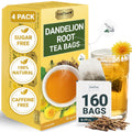 LeafLea Dandelion Root Tea Bags, 160 Dandelion Tea Bags, 100% Natural & Pure Dandelion Root, Caffeine-Free, Vegan, Gluten-Free, No Sugar, Sealed for Fresh Flavor, 4 Pack