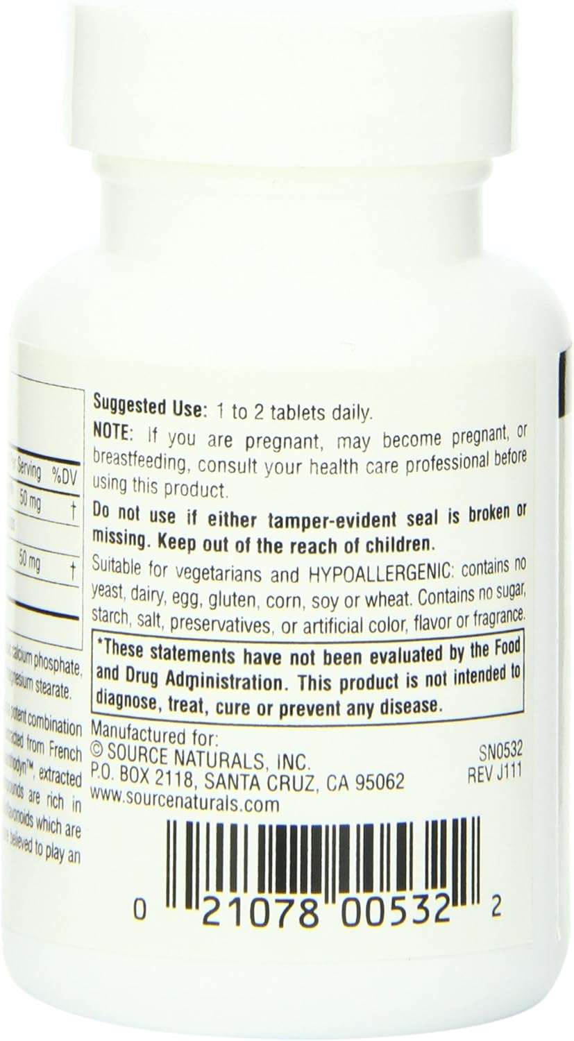 Source Naturals Pycnogenol & Grape Seed Extract 100 mg Dietary Supplement - 30 Tablets - a Potent Combination of Two Powerful Natural antioxidants*