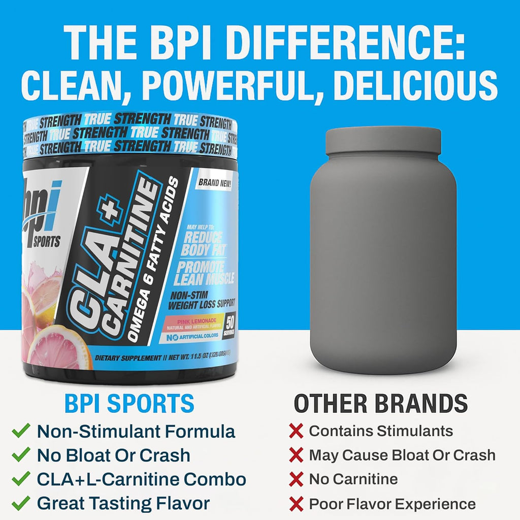 BPI Sports CLA+Carnitine – CLA L Carnitine & Linoleic Acid – L Carnitine Supplement for Weight Loss, Metabolism & Lean Muscle – Caffeine Free – Pink Lemonade – 50 Servings – 12.34 oz