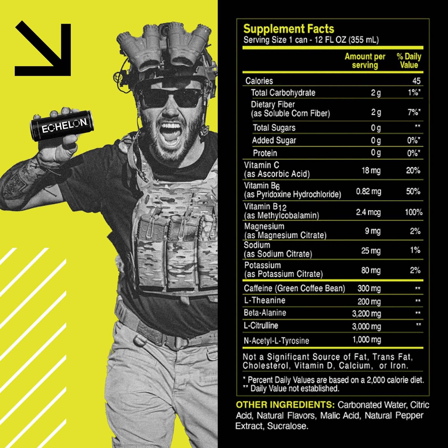 Echelon Pre-Workout Energy Drink - 12-Pack, Variety Pack - Peak Performance, Sustained Energy, Focus and Endurance Dietary Supplement - 300mg of Caffeine, Beta-Alanine, L-Theanine & Fiber - Vegan