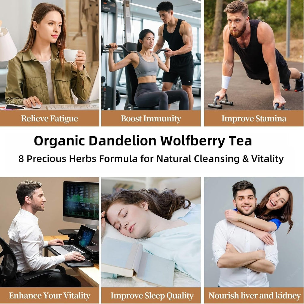 Premium Kidney and Liver Detox Tea - 8 Herbal Blend with Dandelion, Goji Berry, Jujube, Licorice Root & Chrysanthemum - Caffeine & Sugar Free - 30 Individually Wrapped Pyramid Tea Large Bags (300g)