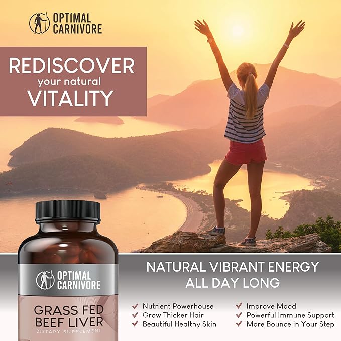Optimal Carnivore Grass Fed Beef Liver Capsules, Freeze Dried in Convenient Pills, 180 Capsules, Desiccated Supplement