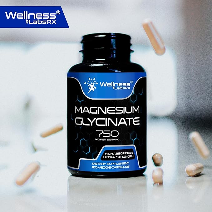Magnesium Glycinate 750mg | High Absorption Chelated Calm Support for Women and Men - Glicinato De Magnesio, Magnesium Chelate Supplement for Heart Health, Sleep Support - 120 Count