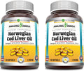 Amazing Omega Norwegian Cod Liver Oil 1250 Mg Softgels Supplement | Omega-3, EPA, DHA, Vitamin A, Vitamin D & Vitamin E (Lemon | 120 Count | 2 Pack)
