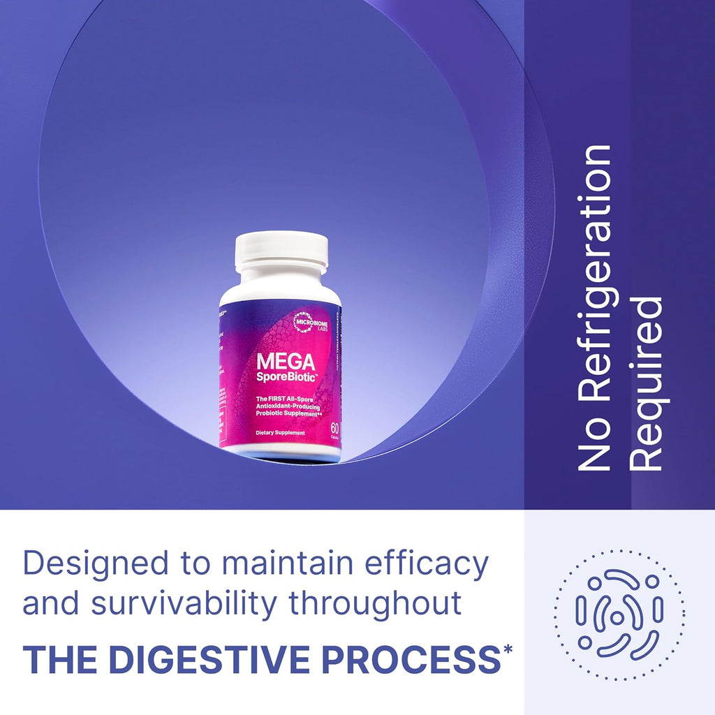 Microbiome Labs MegaSporeBiotic Probiotics for Women & Men - Spore Based Probiotics for Digestive Health - Shelf Stable & Travel-Friendly (60 Capsules)