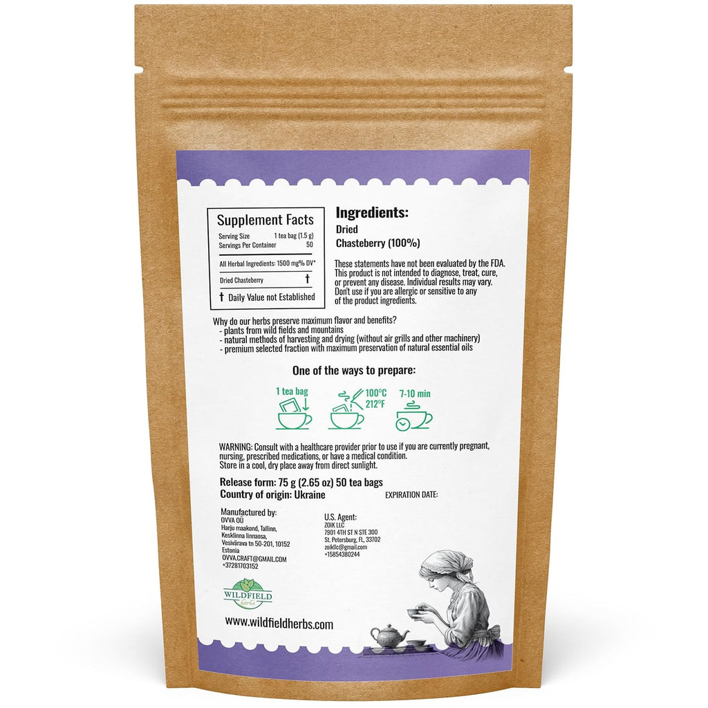 50 Bags Chaste Tree Berry Сhasteberry Tea Vitex Tea Herb (Vitex Agnus-Castus) - 50 Count 2 g Bags Chaste Tree Berry Herbal Vitex Sauzgatillo