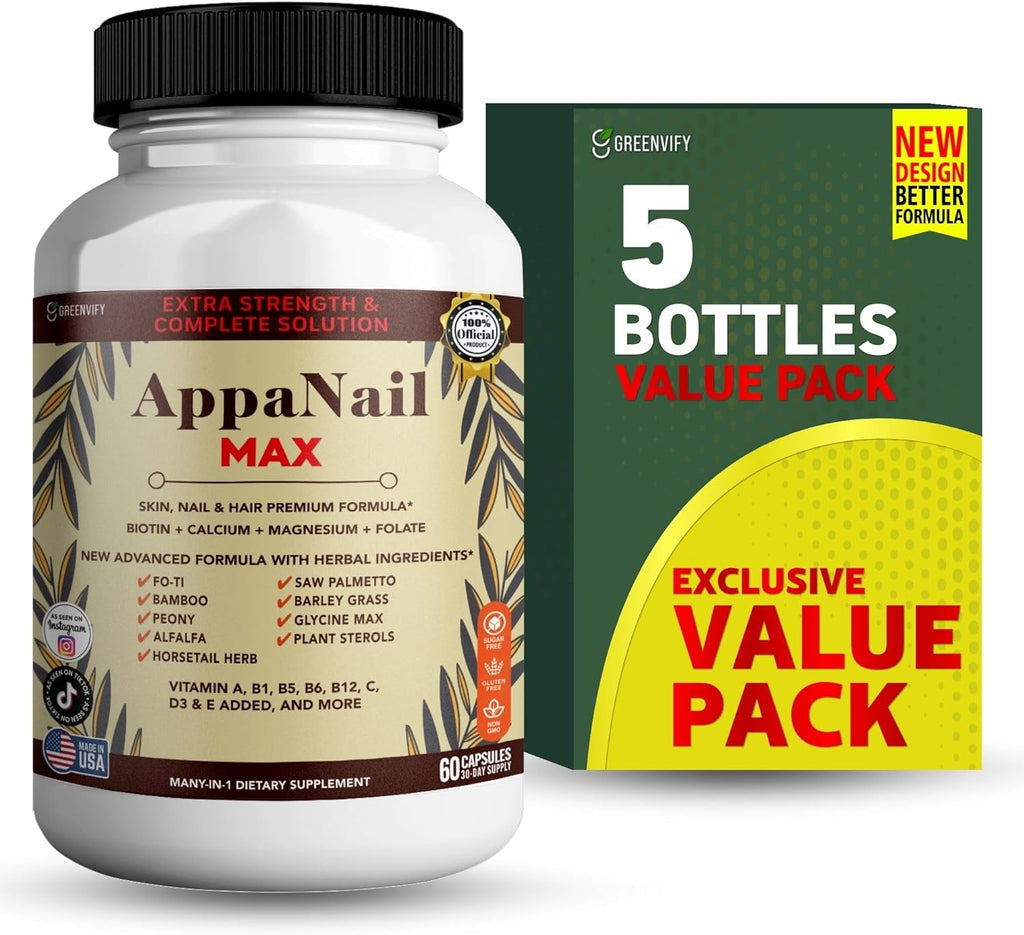AppaNail MAX Hair Skin & Nail Supplement, 60 Capsules, with Biotin 5000mcg, Vitamins, Minerals & Herbal Complex (5)