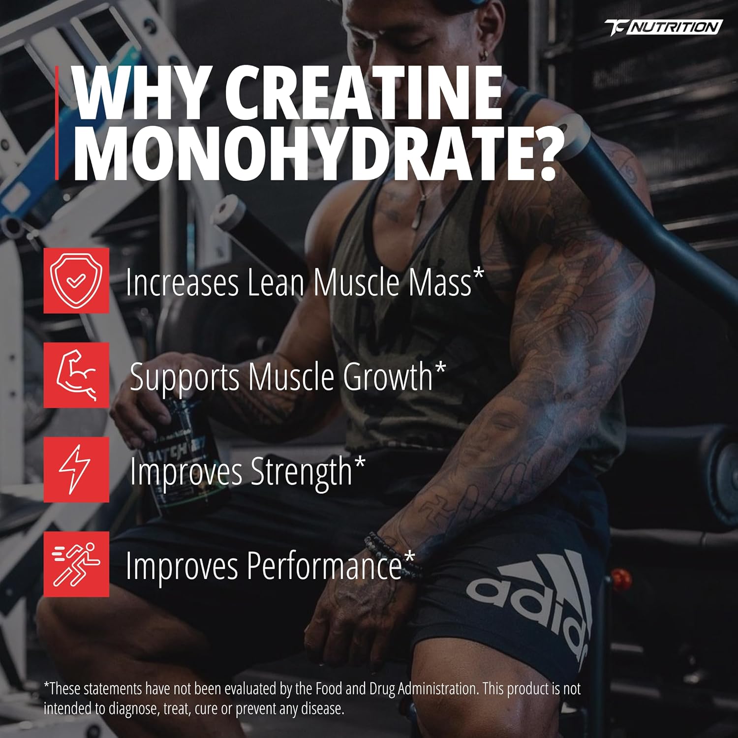 TC Nutrition Creatine Monohydrate Powder 90 Servings (450G) - 5g Per Serv of Unflavored Creatine Powder for Increased Strength, Muscle Growth, Improved Endurance and Performance