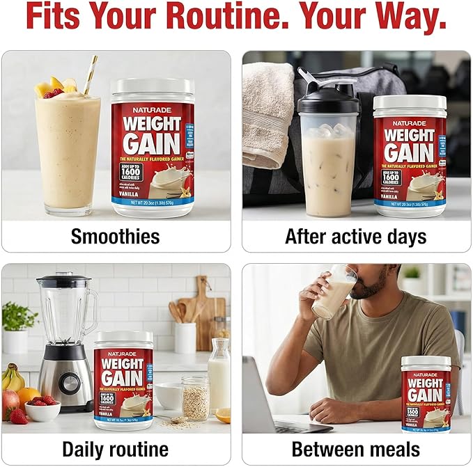 Naturade Weight Gain Nutrition Drink Mix for Healthy Weight Support, Balanced Calories with Protein, Vitamins & Minerals, Vanilla - 40.6 oz