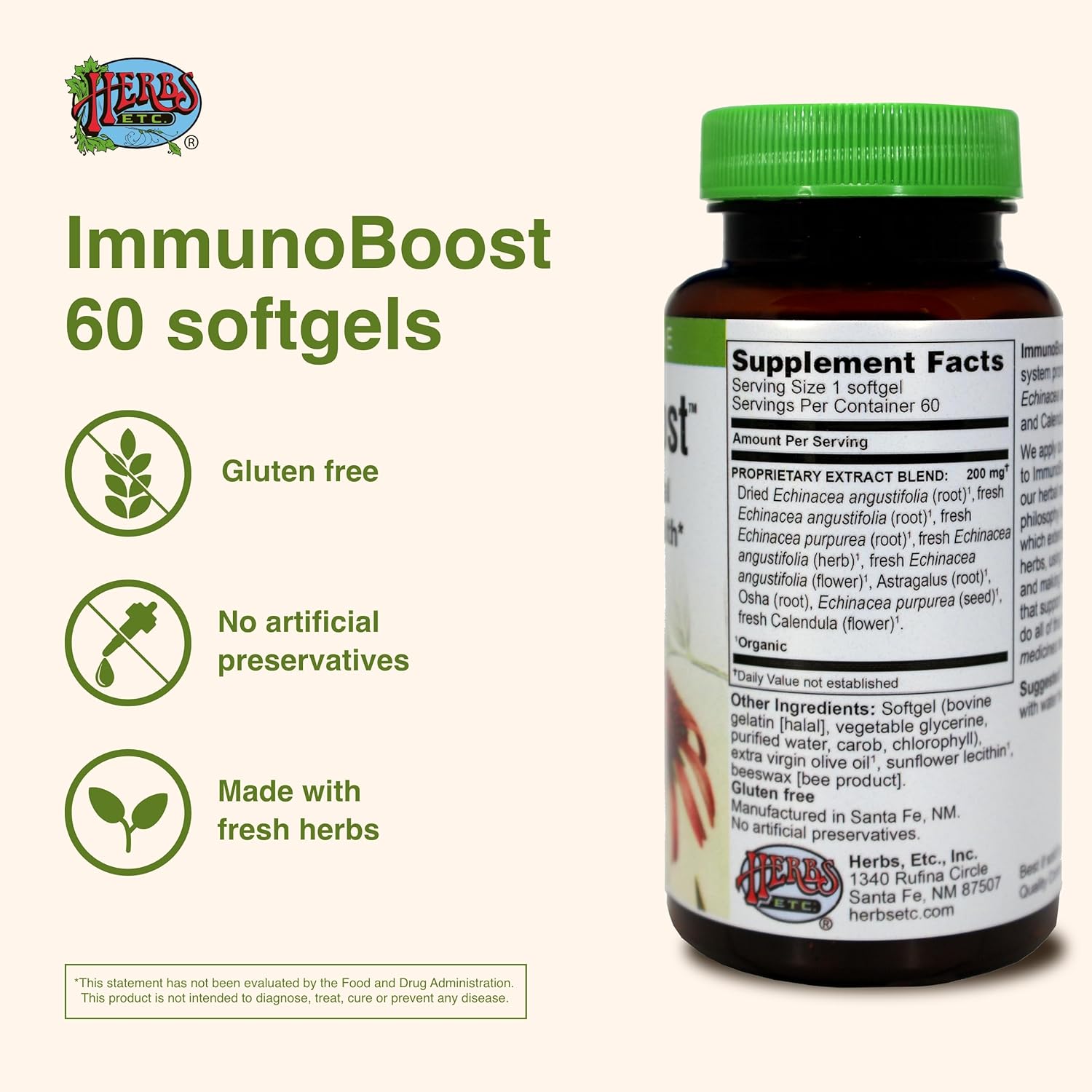 Herbs Etc. Immunoboost - Herbal Supplement for Immune System Support - Immune Health Support with Echinacea Angustifolia, Astragalus & Calendula - Gluten-Free - 60 Softgels (60 Servings)
