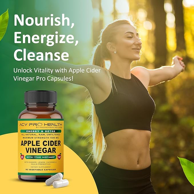 Promethean Wellness 2-Pack ACV Pro Apple Cider Vinegar Capsules Certified Organic with Mother ACV Pills Detox Cleanse Acid Reflux Relief Support Supplement Ginger Root Cayenne Pepper Powder