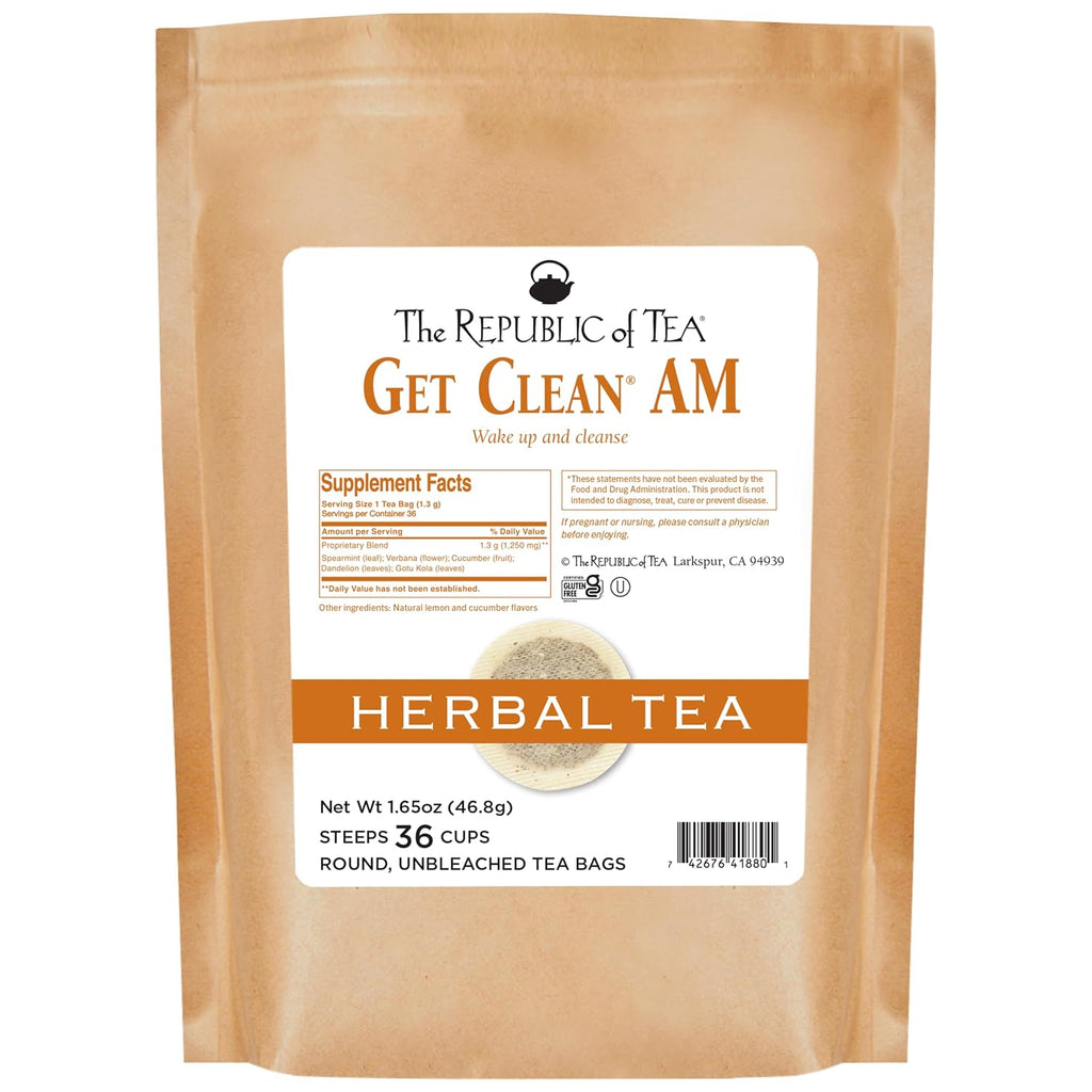 The Republic of Tea Be Well Teas, Get Clean AM Herbal Tea, Refill Pack of 36 Tea Bags