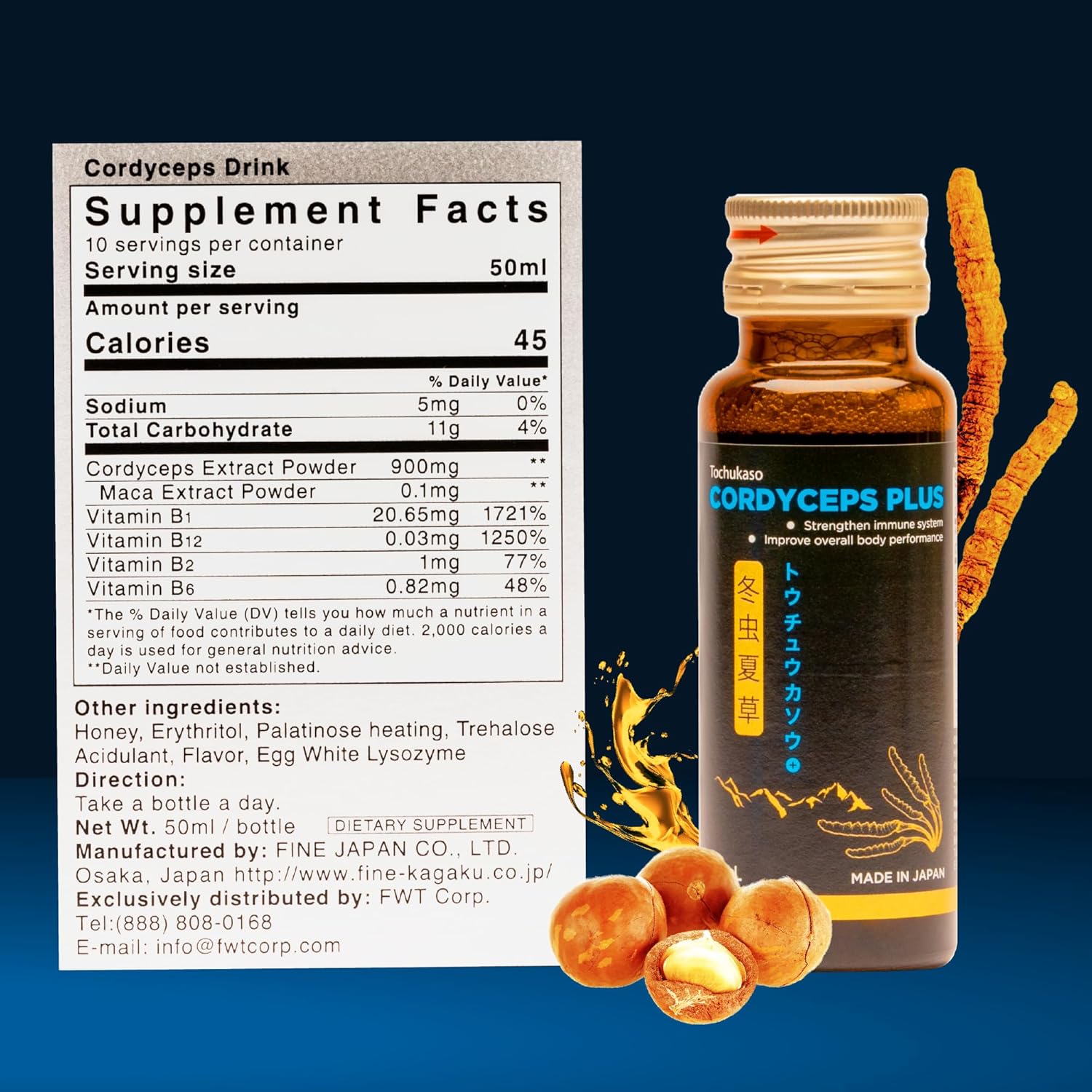 FINE JAPAN Cordyceps Plus: Premium Cordyceps Mushroom Extract and Macadamia Blend - Smart Drops Adaptogenic Mushrooms, Organic Mushroom Supplement for Energy & Immunity, Liquid Cordyceps (Pack of 20)