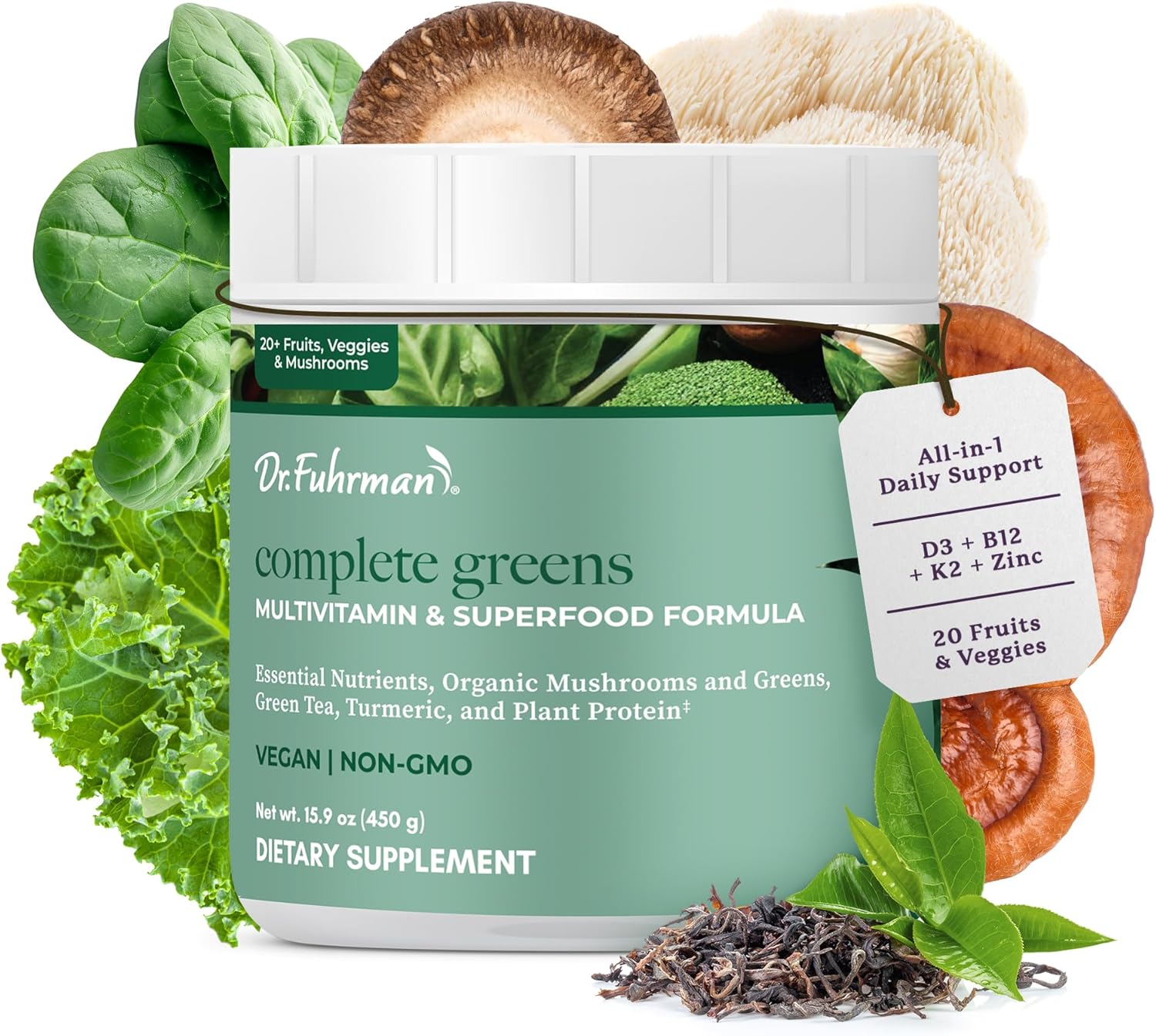 Dr. Fuhrman Complete Greens Multivitamin and Superfoods Formula - Premium Powdered Greens Superfood for Optimal Health and Nutrition (30 Servings)