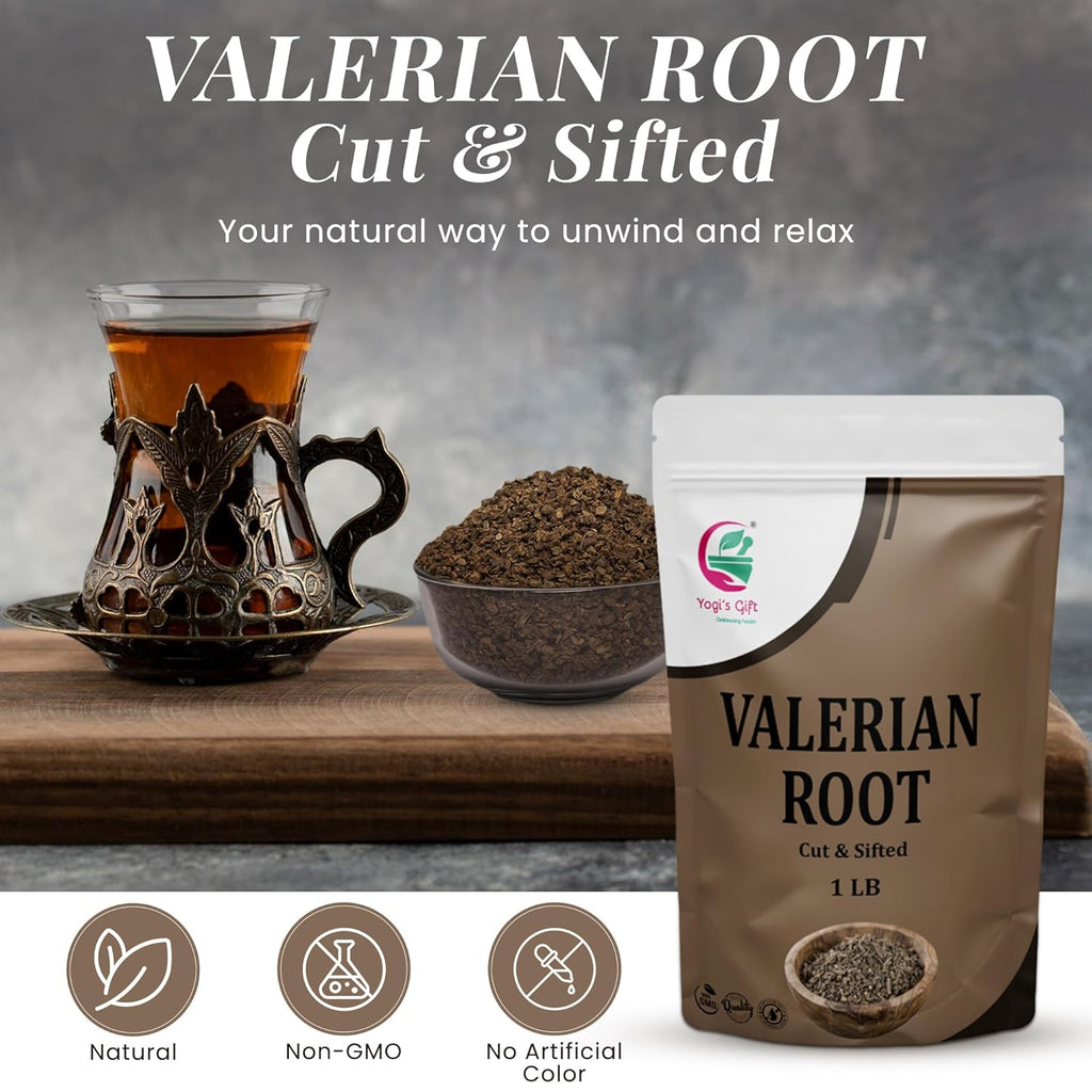 Valerian Root 1 LB, Cut & Sifted, 100% Natural & Pure, Ideal for Tea, Herbal Blends & Wellness Uses, Resealable Bag for Freshness - By Yogi’s Gift®
