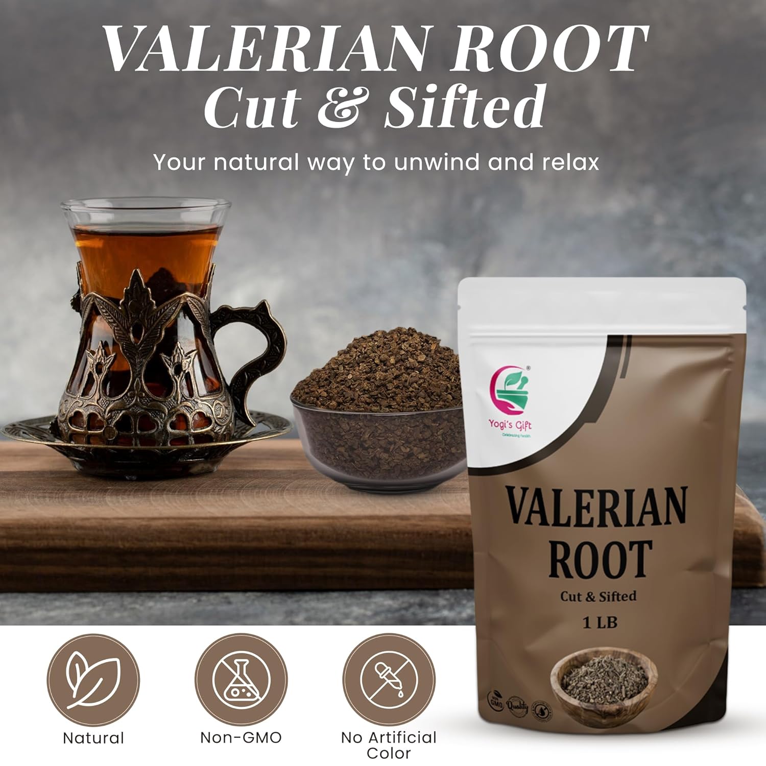 Valerian Root 1 LB, Cut & Sifted, 100% Natural & Pure, Ideal for Tea, Herbal Blends & Wellness Uses, Resealable Bag for Freshness - By Yogi’s Gift®