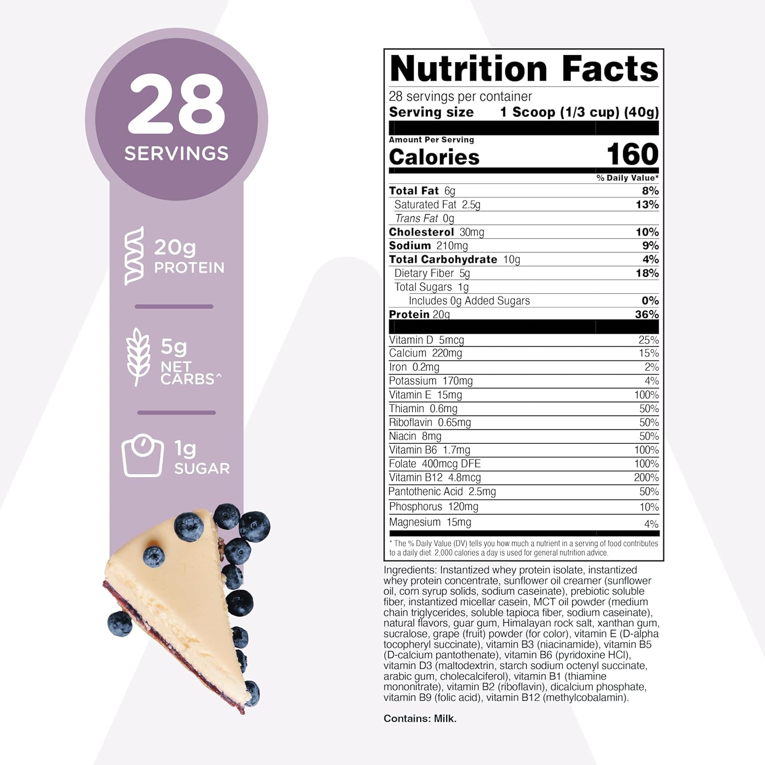 TransformHQ Meal Replacement Shake Powder 28 Servings (Blueberry Cheesecake) - Gluten Free, Non-GMO