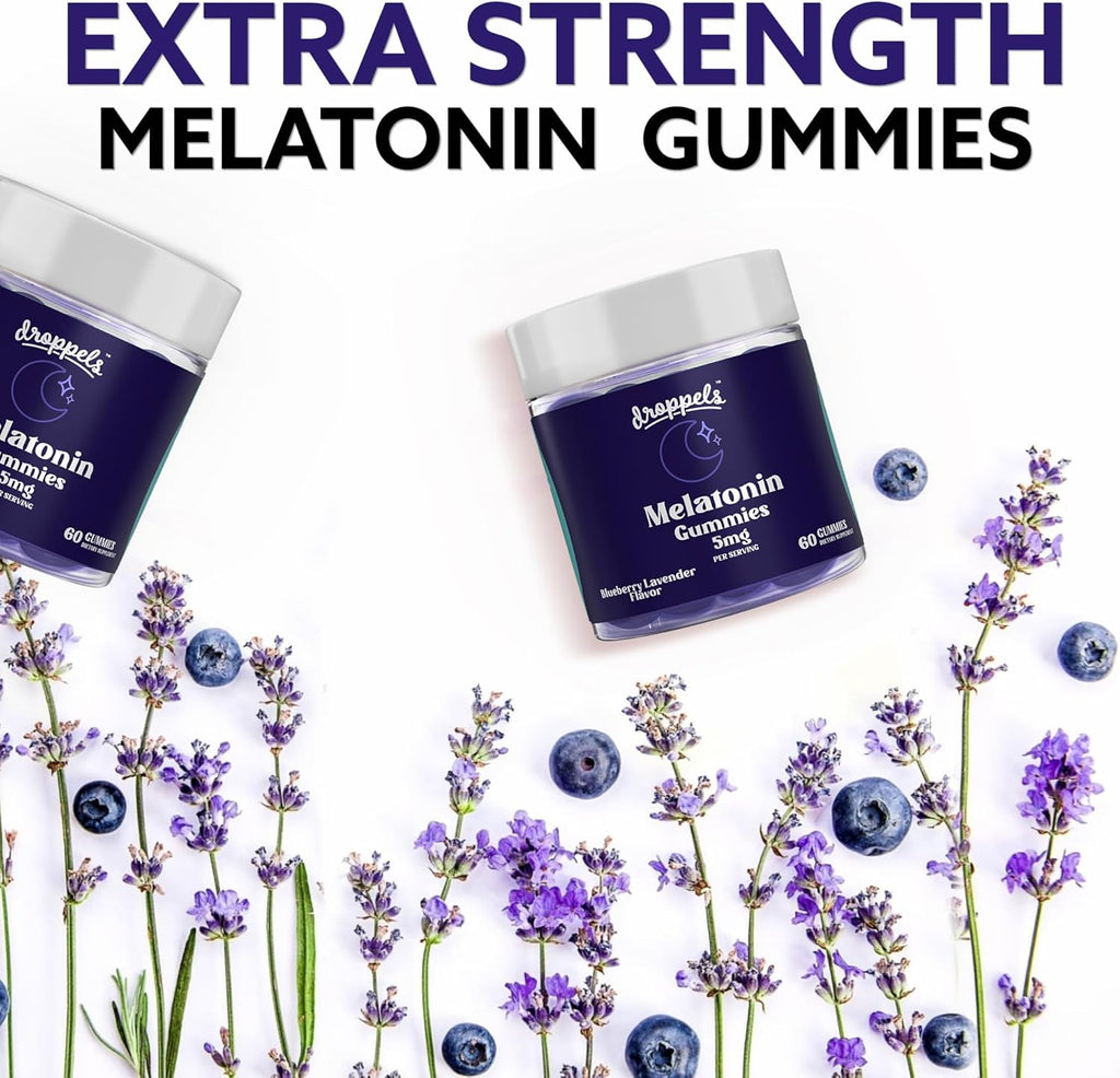 Droppels Melatonin Gummies, 5mg – Plant-Based, Vegan Melatonin 5mg for Natural Sleep Support with Chamomile Extract, 60 Count, Blueberry Flavor (1-Month Supply)