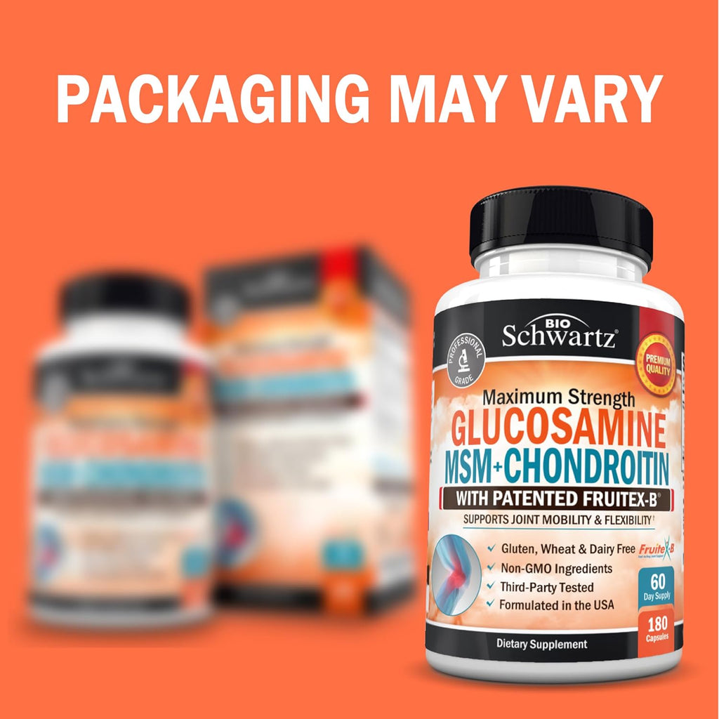 Glucosamine Chondroitin MSM Joint Support Supplement - Collagen Peptides, Turmeric and Ginger, Hyaluronic Acid, Glucosamine Chondroitin Sulfate for Joint Comfort - Gluten Free, Non GMO, 180 Capsules