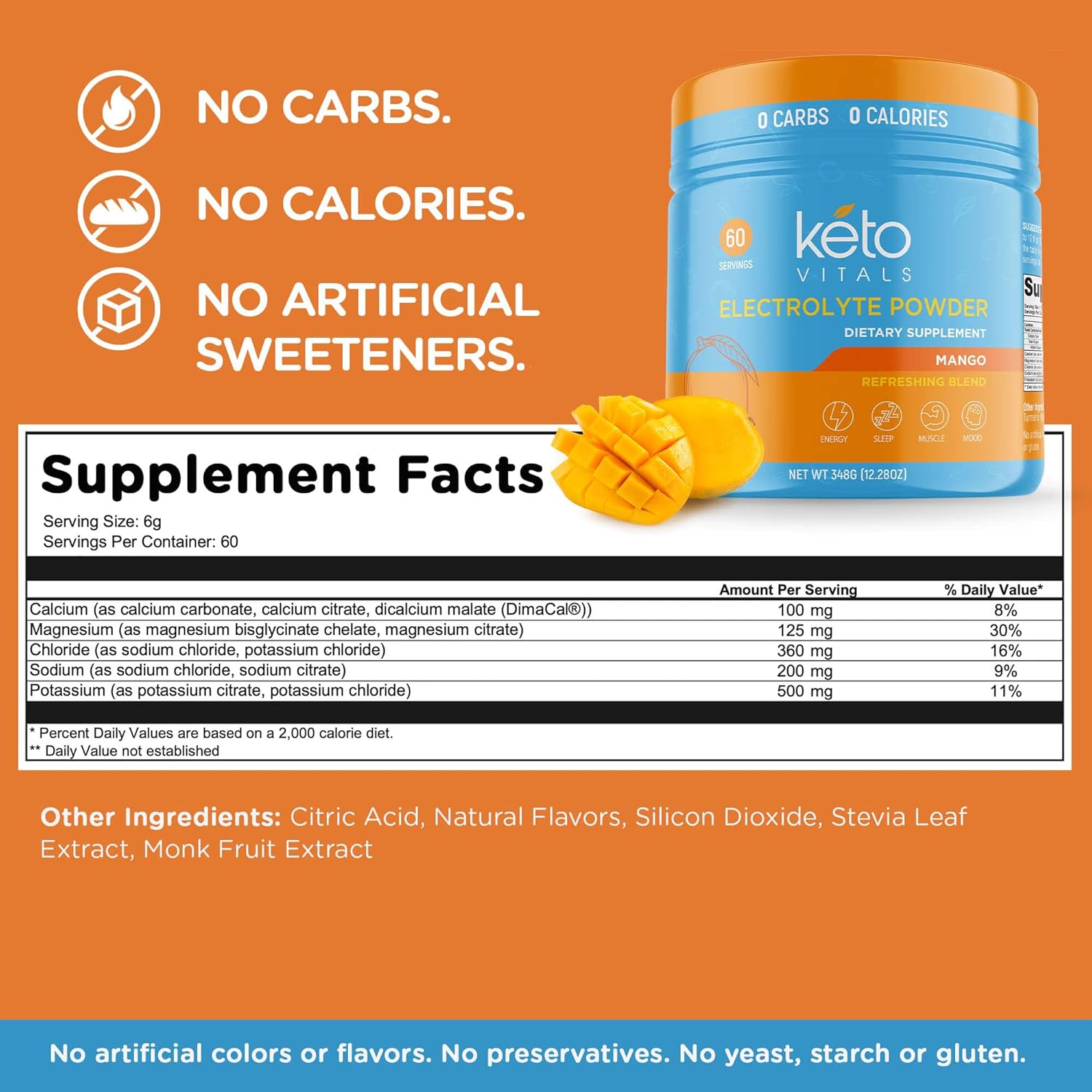 Keto Vitals Electrolytes Powder | Keto-Friendly Electrolytes with Potassium, Magnesium, Sodium, Calcium | Keto Electrolytes Supplement Energy Drink Mix | Sugar-Free, Zero Calories, Zero Carbs