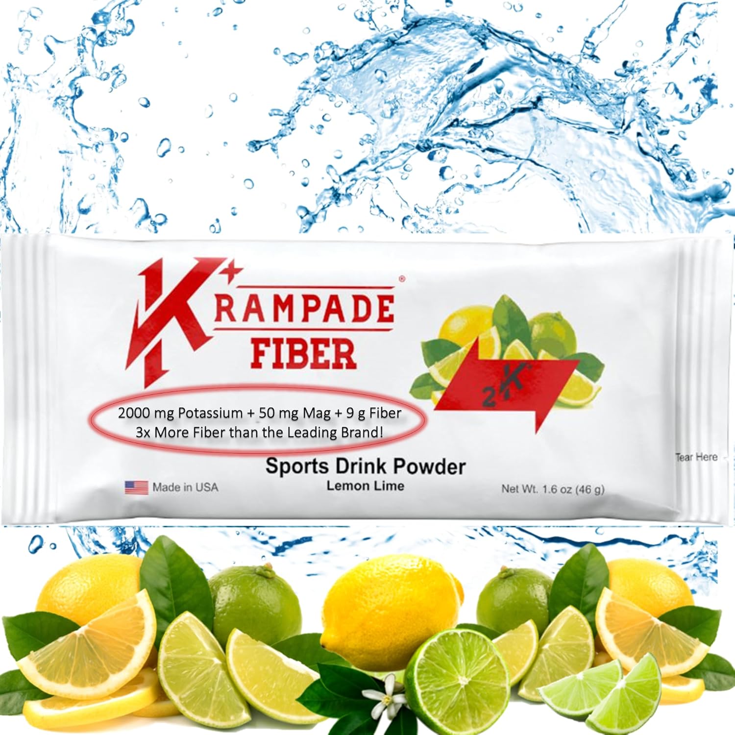 Fiber 2K High Soluble Fiber, High Potassium, Magnesium Supplement Drink Powder Mix - 2X More Fiber | Reduce Cramps | (Lemon Lime, 19 Serving Bulk Pouch)