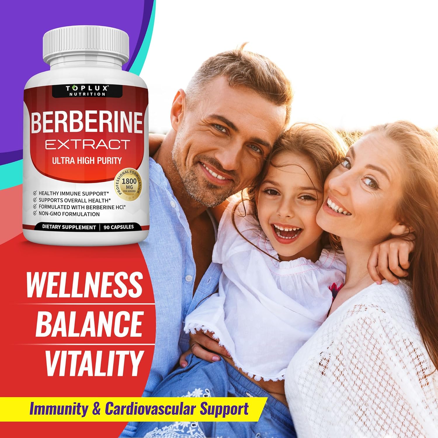Berberine Supplement 1800mg - Berberine HCL 97% Tested Ultra High Purity Premium Berberine Extract to Support Overall Health, High Potency Berberine Plus Non-GMO Vegan Men Women, 90 Capsules