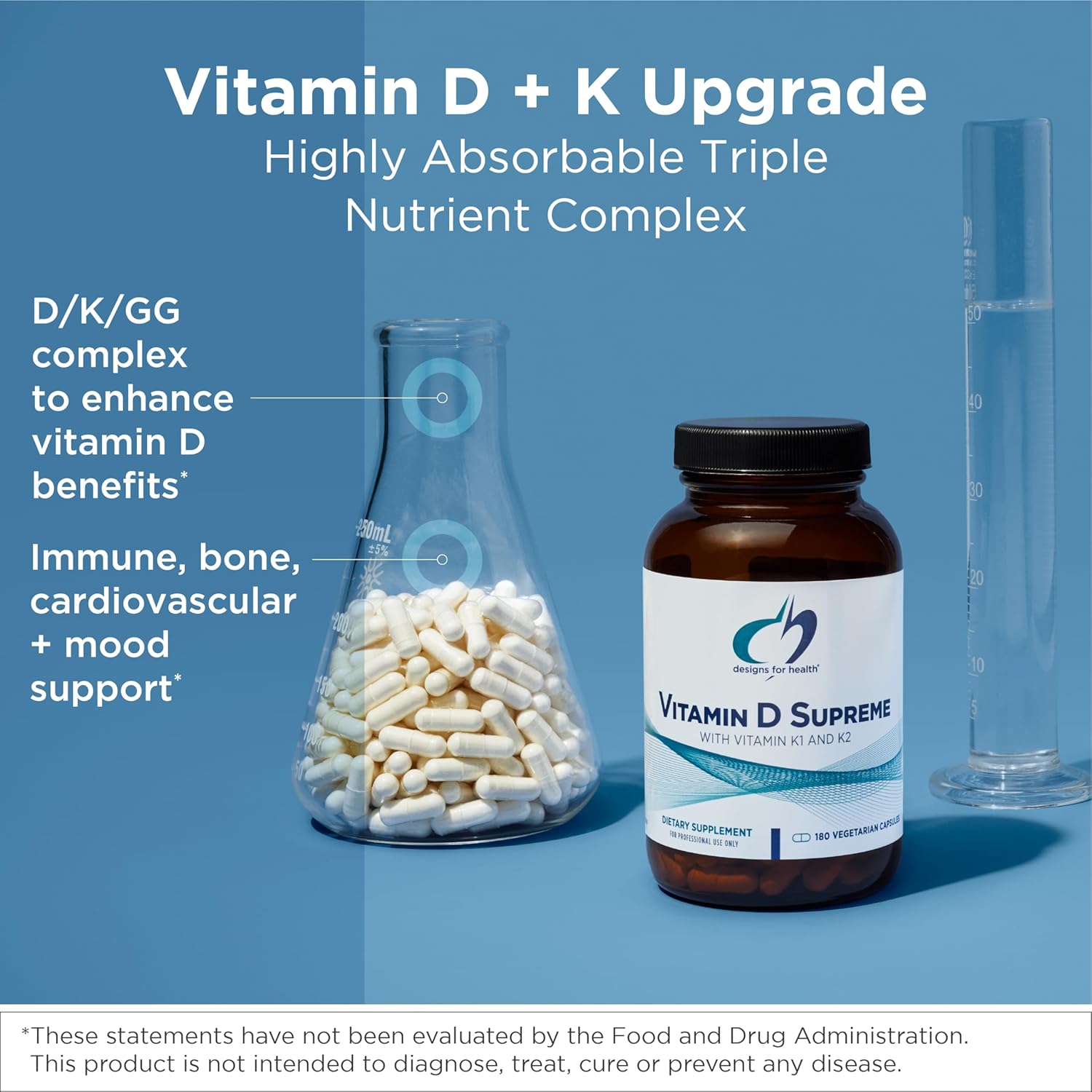 Designs for Health Vitamin D Supreme - Vitamin D 5000 IU with 2000mcg Vitamin K as MK4 for Bone Health, Heart Health & Immune Support - Vitamin D3 Enhanced with GG Supplement (180 Capsules)