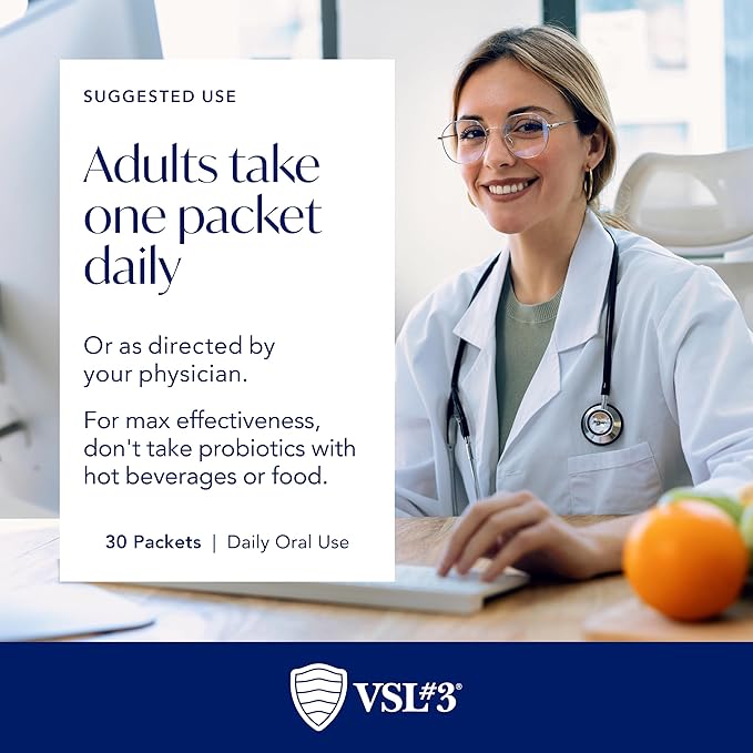 VSL#3® Probiotic Powder for Digestive Health, IBS & UC Symptoms - 450B CFUs, High-Potency, Multi-Strain, Live, Refrigerated Probiotic, Medical Food for Gut Health Support in Men & Women, 60 Pack