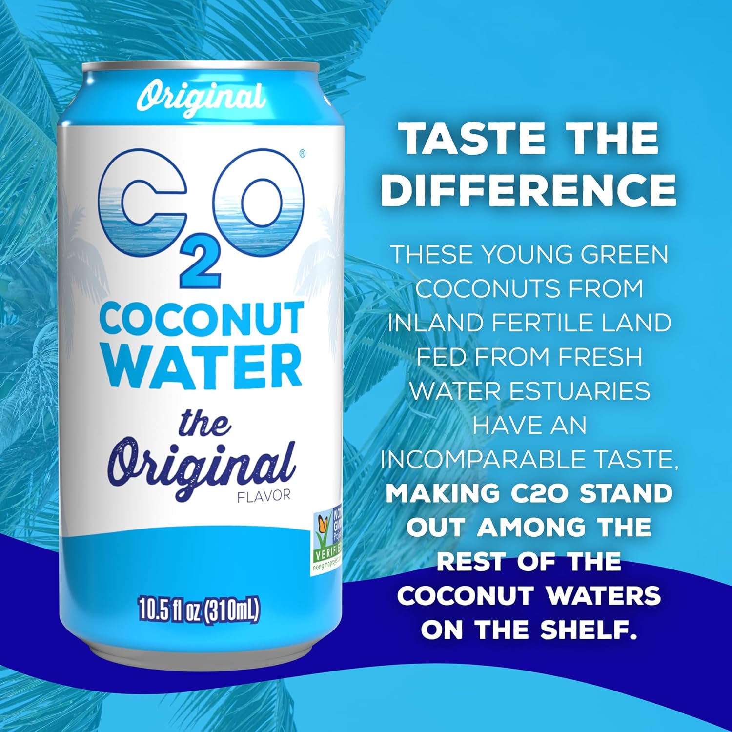 C2O - Coconut Water, The Original Flavor (24 Pack, 3 Boxes of 8) - Made with Fresh Coconut Water - Plant Based, Non GMO Canned Water - Natural Hydration, Electrolytes & Potassium - 24 Cans, 10.5 FL OZ