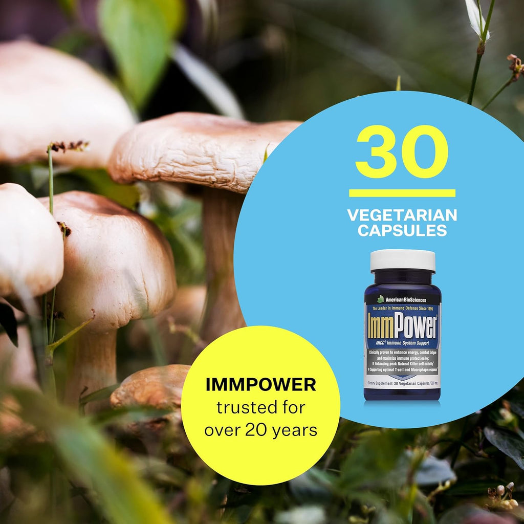 ImmPower AHCC Supplement, Vegetarian Capsules, Enhanced Immune Support, Natural Killer Cell Activity and Cytokine Production, 500 milligrams per Capsule (30 Count)