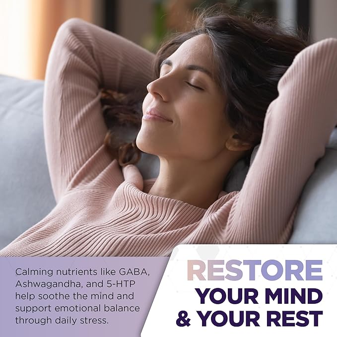 Mood Support Supplement with GABA, Ashwagandha, L-Theanine, L-Tyrosine, L-Glycine, 5-HTP & Magnesium – Supports Relaxation, Mood & Restful Sleep – Non-GMO, Vegan (120 Veg Capsules)